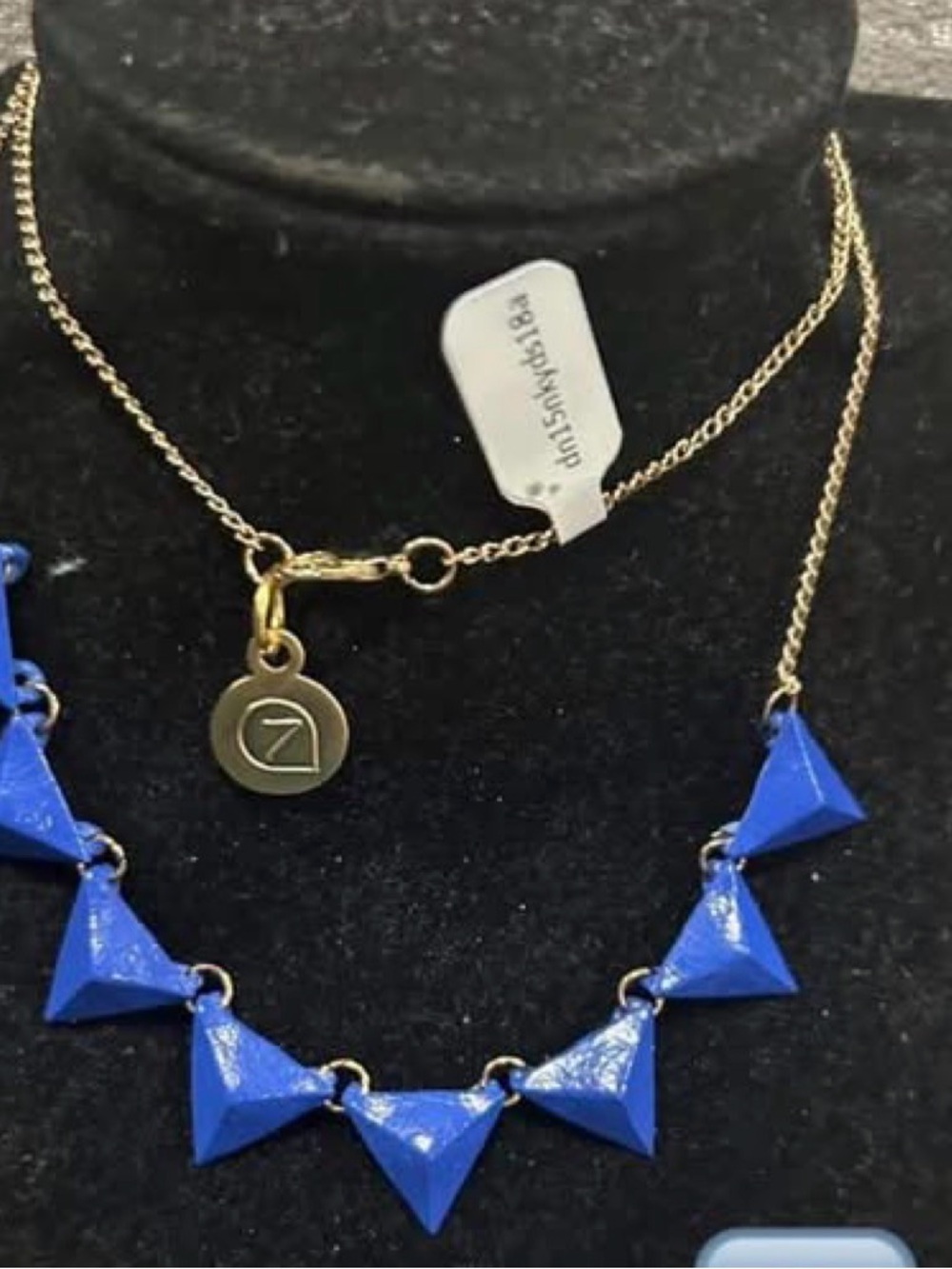 7CC Blue Pyramid Pendant Necklace - Gold Chain